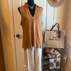 Nicole Miller Sleeveless caramel  linen  Top